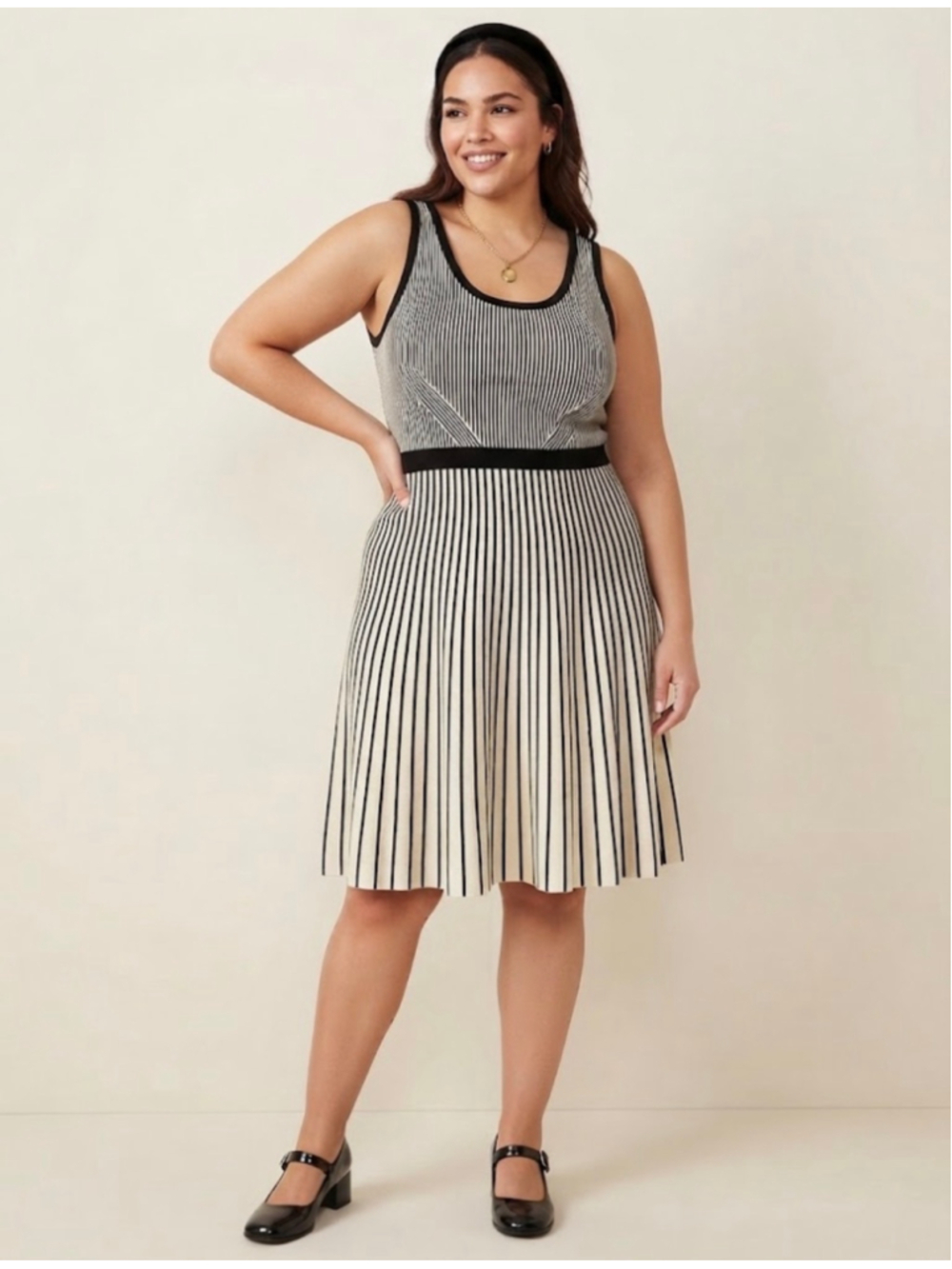 Lane Bryant Women's Plus Size 18/20 Black & White Striped Midi Dress
